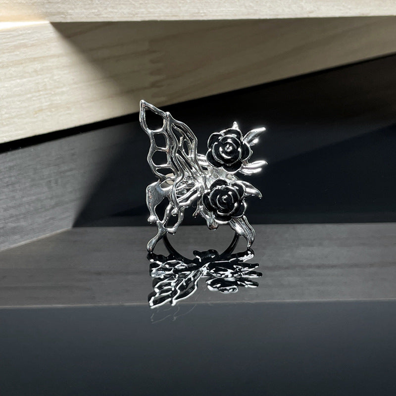 Retro Minority Female Rose Liquid Butterfly Open-end Sweet Rings