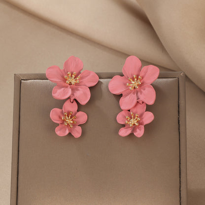 Trend Multicolor Double Layer Flower Simple Earrings