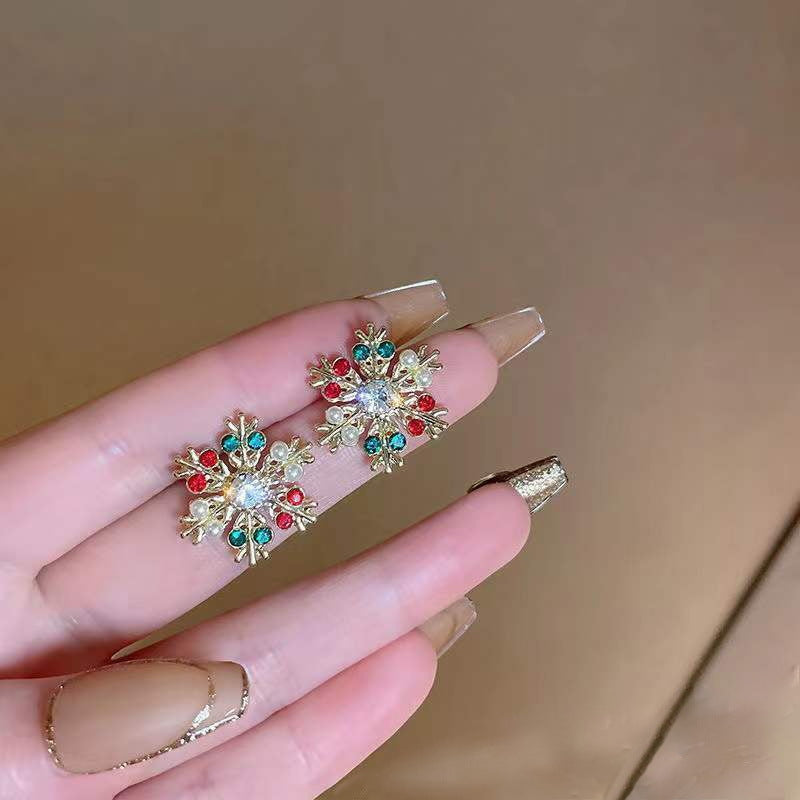 Women's Christmas Snowflake Colorful Diamond For Earrings