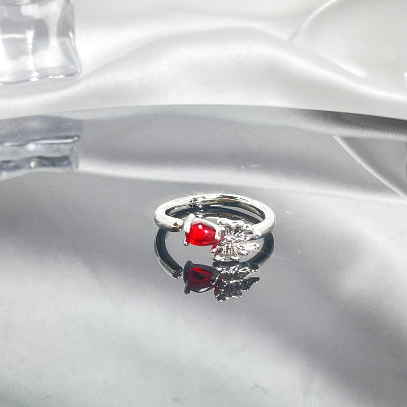 Red Gemstone Open Female Cold Exquisite Rings