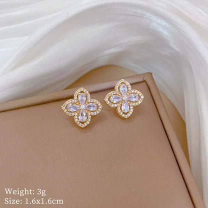 Suite Light Luxury Full Diamond Four-leaf Earrings