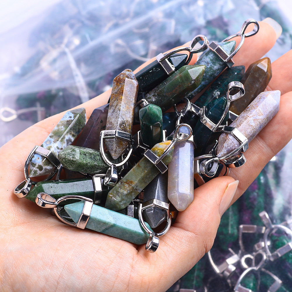 Natural Raw Gemstone Hexagon Prism Crystal Pendants