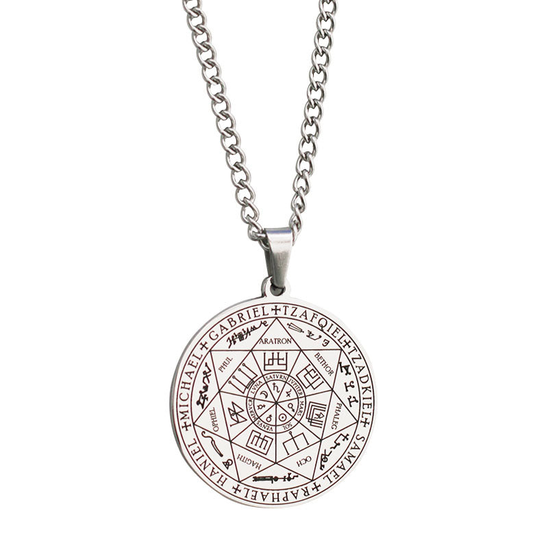Men's Steel Seven Angel Magic Array Titanium Round Necklaces