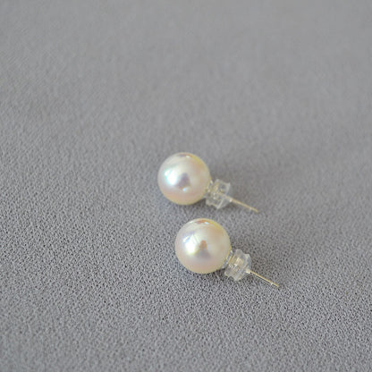 Retro Large Strong Light Pearl Sier Earrings