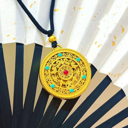 Hollow Gold Silk Ancient Law Compass Vietnam Placer Pendants