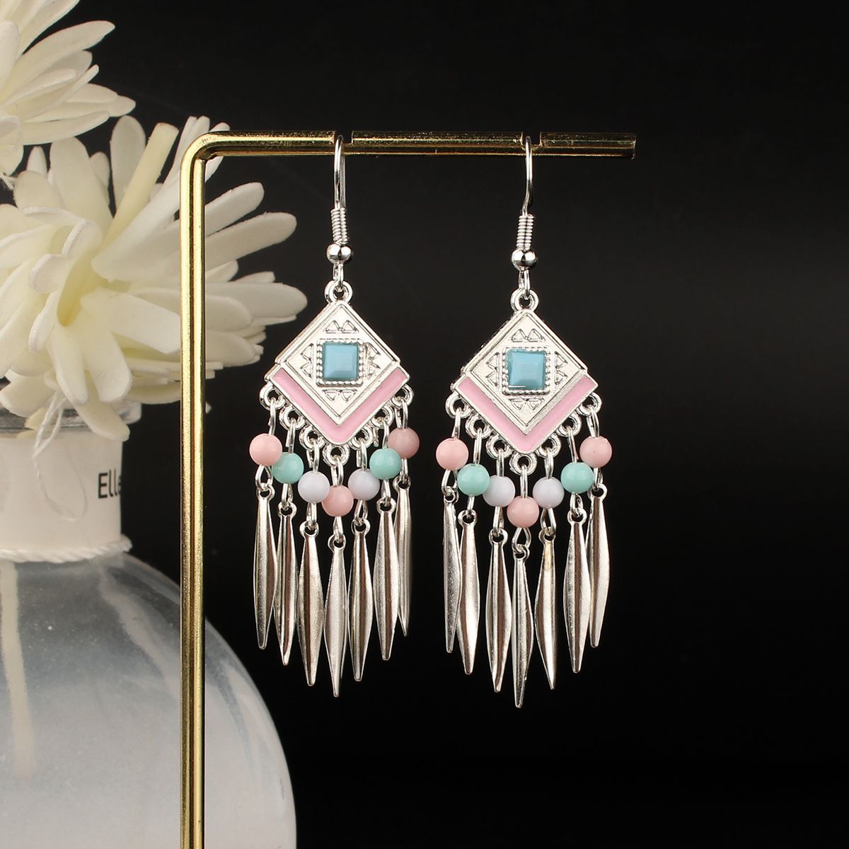 Tassel Turquoise Retro Imitation Miao Sier Minority National Style Earrings