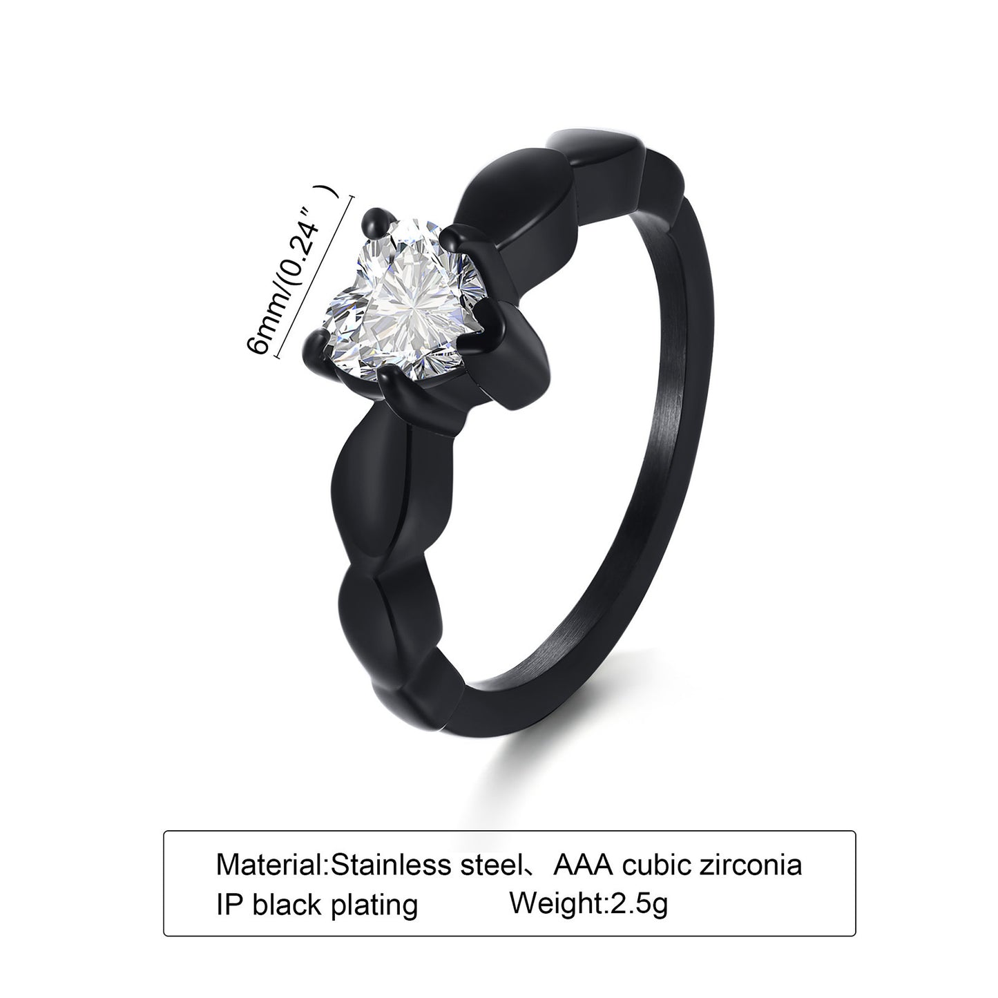 Women's Personalized Stainless Steel Heart-shaped Zircon Casting Rings