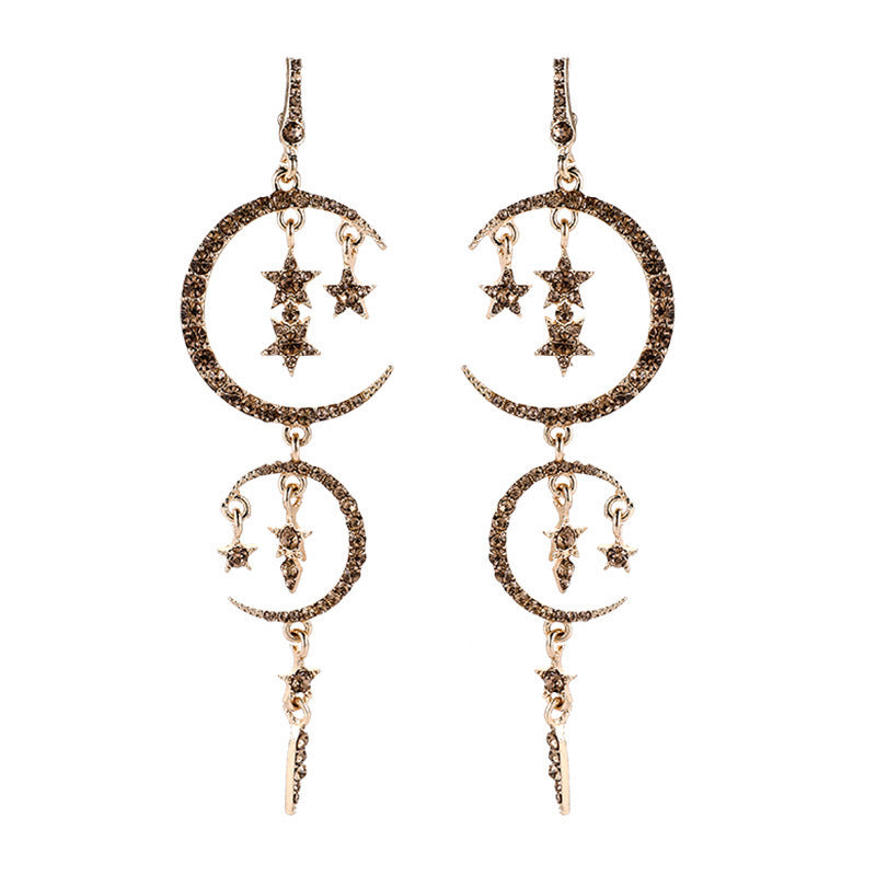 Popular Romantic Rhinestone Star Moon Ear Earrings