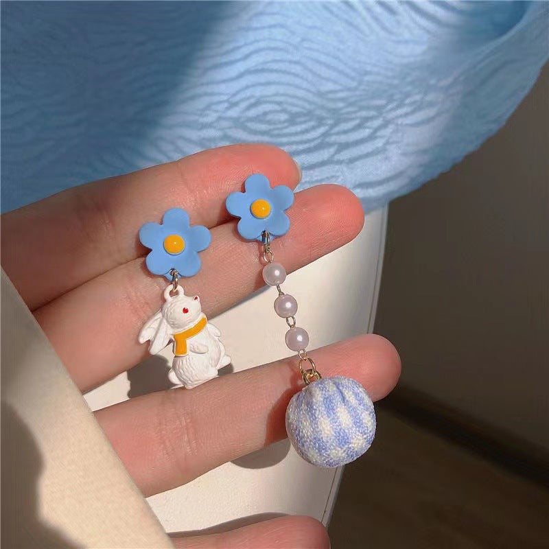 Asymmetric Rabbit Flower Mori Creative Design Earrings