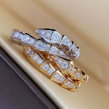 Inlaid Zircon Full Diamond Snake Platinum Rings