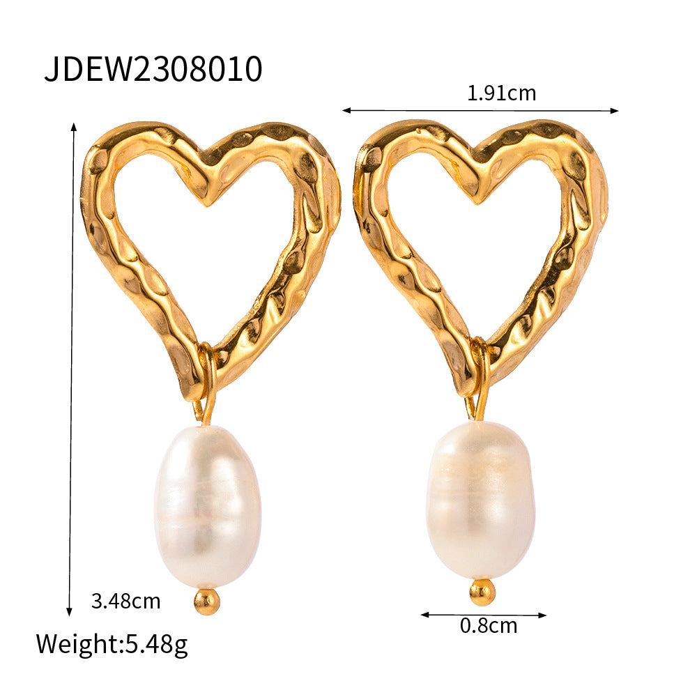 Stainless Steel Pearl Love Heart High-grade Earrings