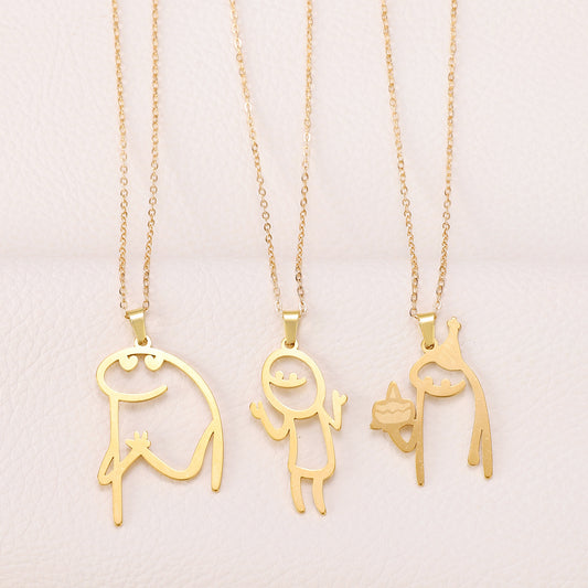 Women's & Men's Cute Cartoon Character Gold Stainless Steel Creative Necklaces