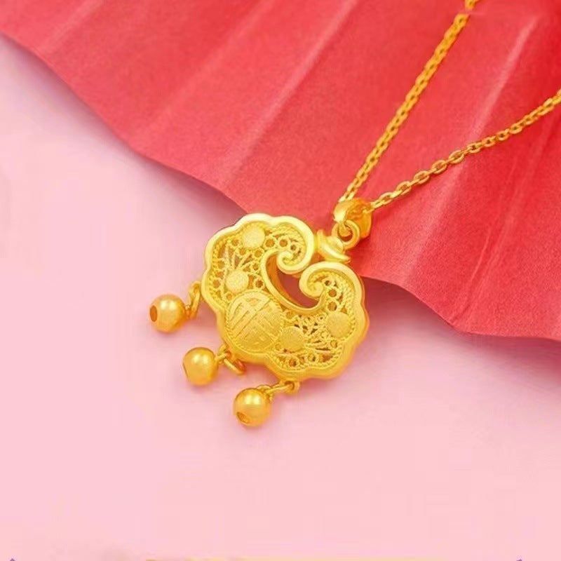 Children's Gold Hollow Fu Character Longevity Lock Pendants