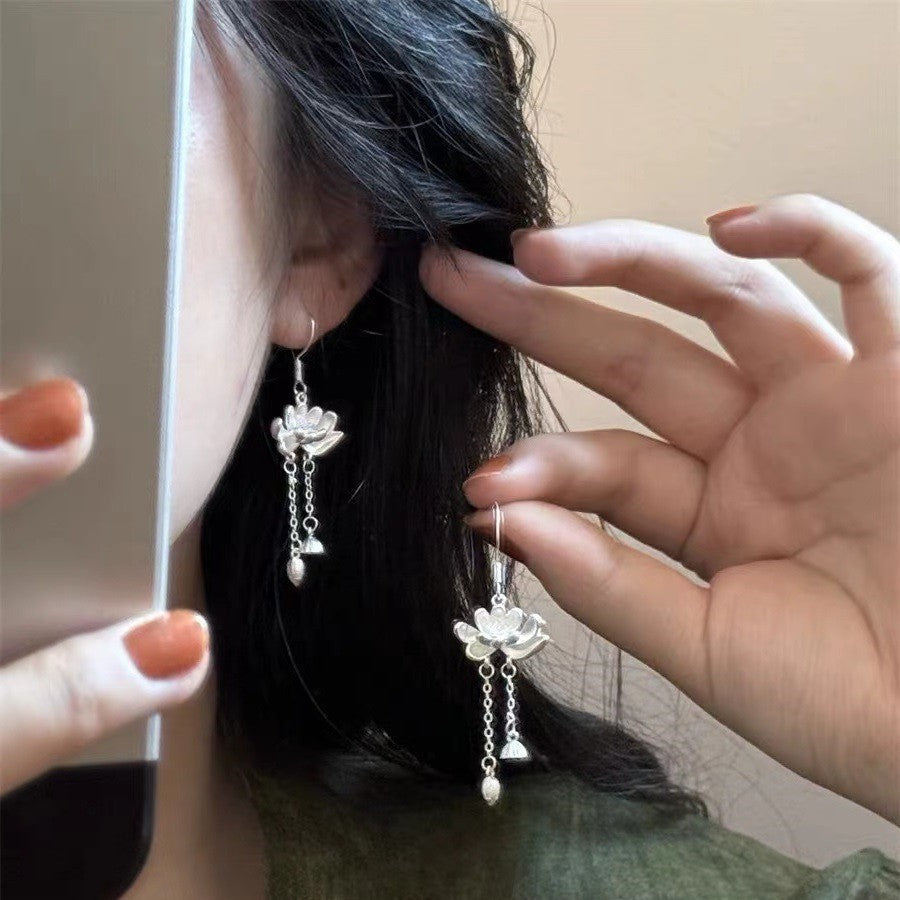 Chinese Style Vintage Tassel National Sier Needle Bamboo Temperament Earrings