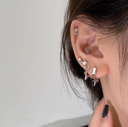 Star Zircon Earings Set Simple Versatile Personality Ear Bone Rings
