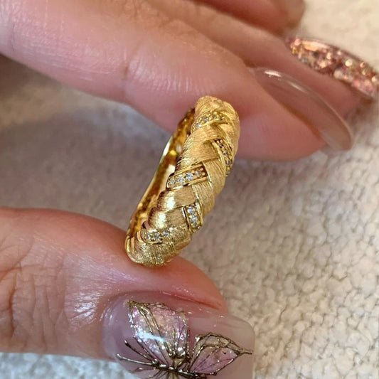 Women's Texture Rhinestone Vintage Brushed Woven For Rings