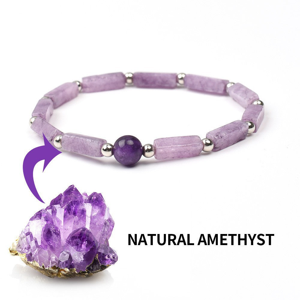 Women's Amethyst Rectangular Bar Beads Simple Fashion Charm Bracelets