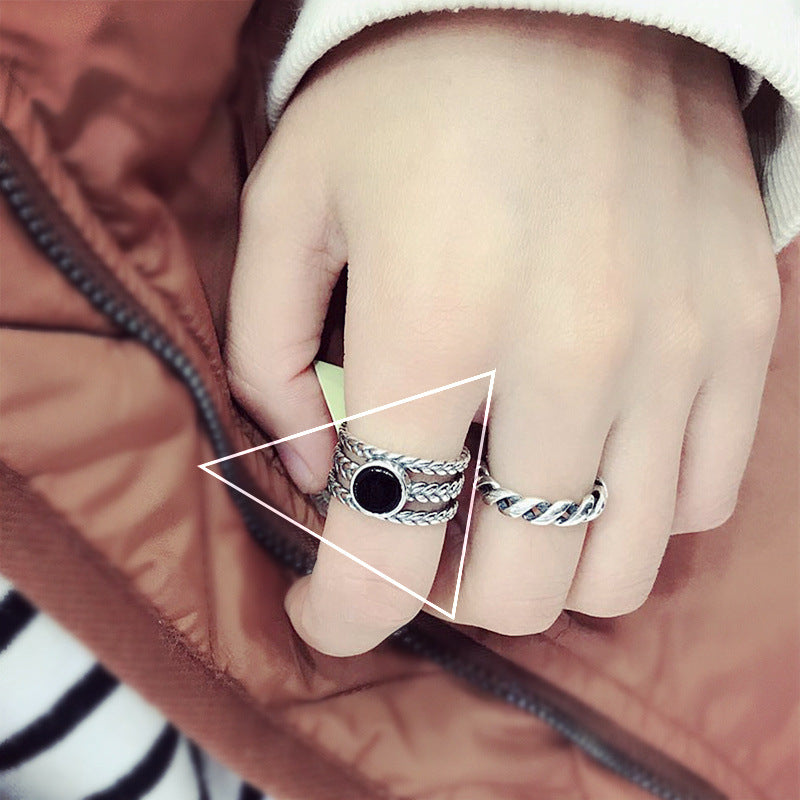 Female Sier Personality Distressed Geometric Simple Rings