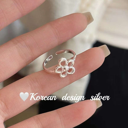 Bright Sier Ornament Sterling Black Agate Rings