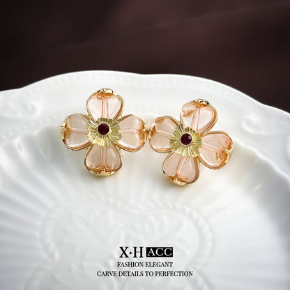 Women's Needle Clear Diamond Flower Elegant Temperament Earrings