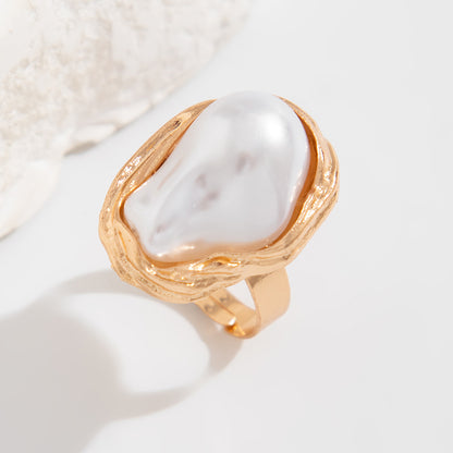 Baroque Inlaid Shaped Pearl Retro Irregular Rings