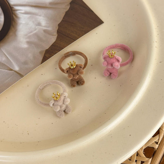 Pink Crown Bear Flocking Cute Fashion Open Rings