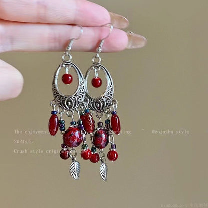 Ethnic Style Long Feather Temperamental Tassels Personality Earrings