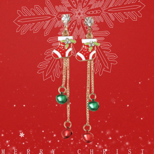 Sweet Cute Santa Claus Long Bell Earrings