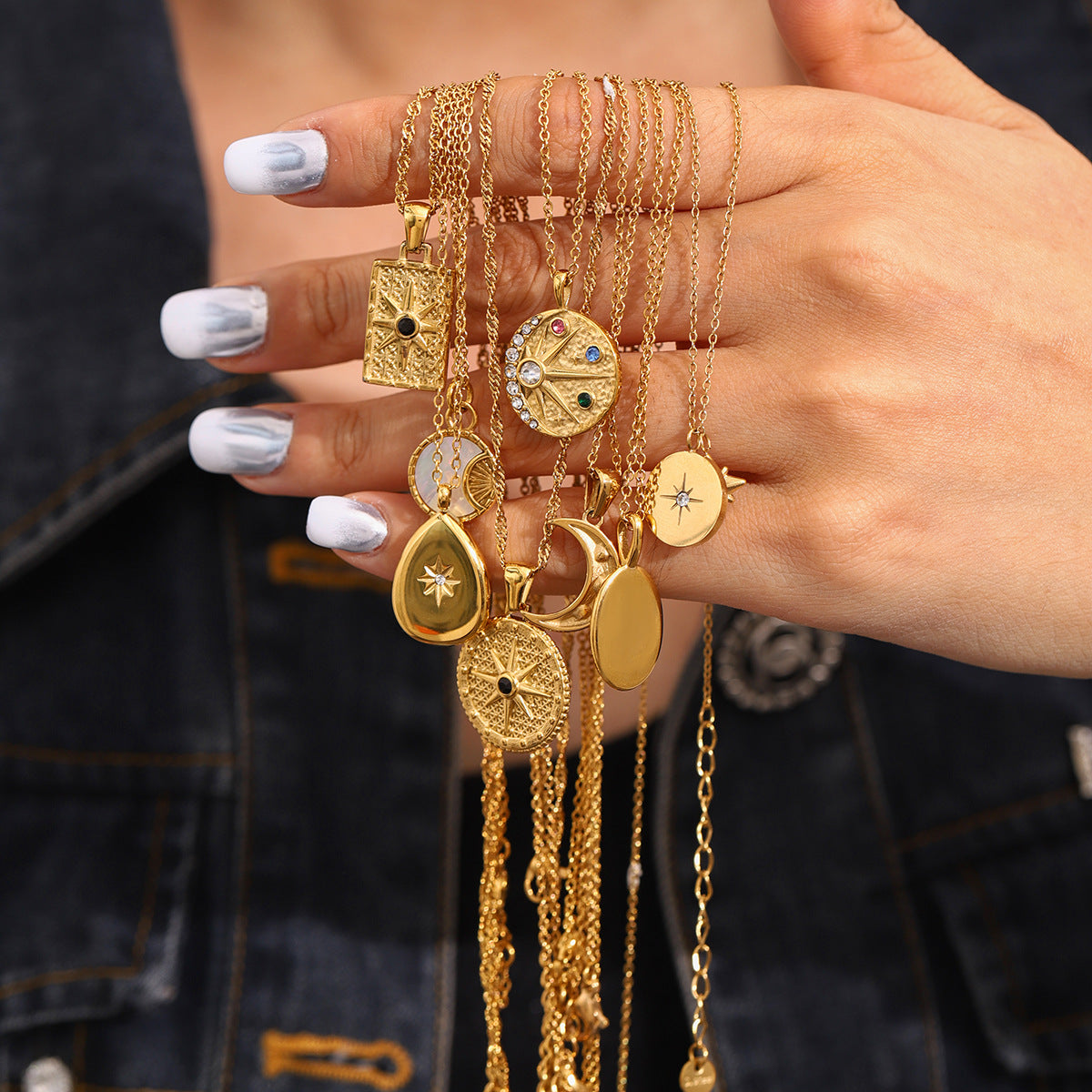 Stainless Steel Eight Awn Star Zircon High-grade Clavicle Necklaces
