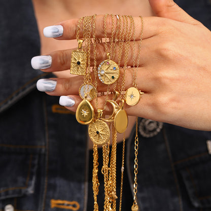 Stainless Steel Eight Awn Star Zircon High-grade Clavicle Necklaces