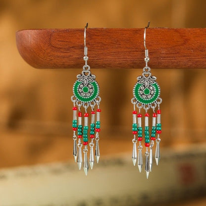 Tassel Turquoise Retro Imitation Miao Sier Minority National Style Earrings