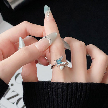 Women's Fresh Butterfly Exquisite Open Enamel Ice Rings
