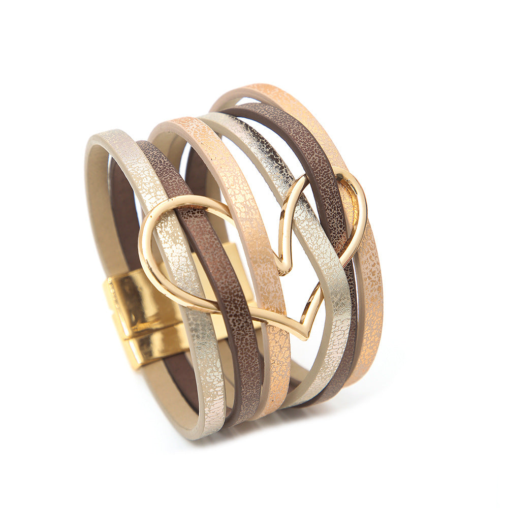 Women's High Quality Leather Fashion Love Heart Color Bracelets