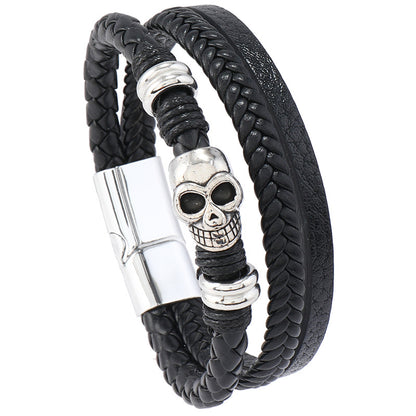 Men's Ornament Versatile Hand-woven Leather Punk Skull Bracelets