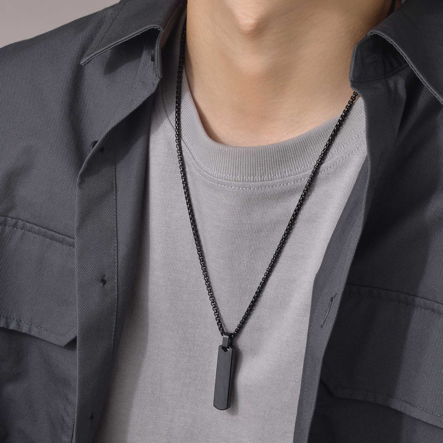 Men's Ornament Simple Stainless Steel Three-dimensional Rectangular Necklaces