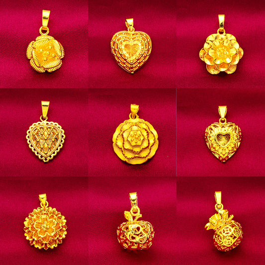 Women's Vietnam Placer Gold Love Abacus Small Peach Heart Pendants