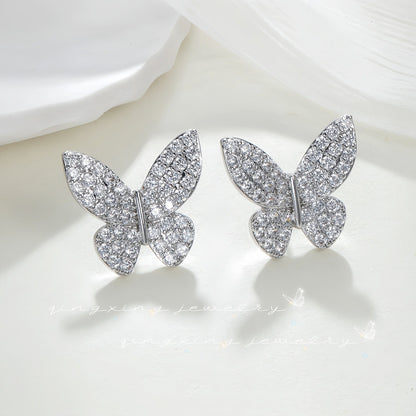 Pink Butterfly Zircon Exquisite Sweet Ear Earrings