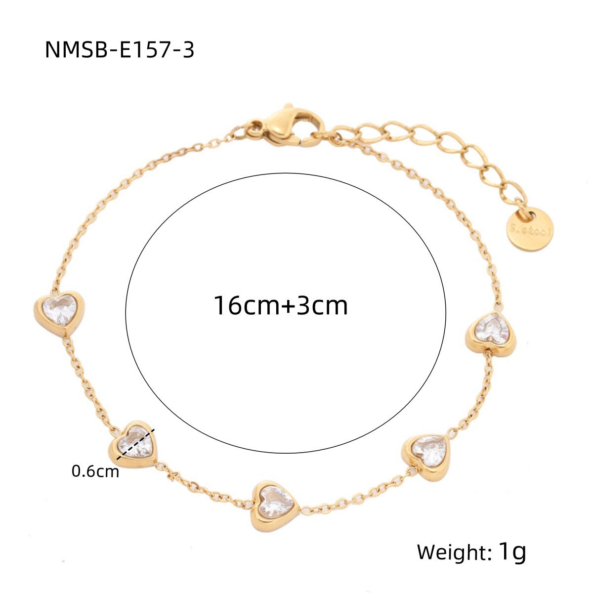 Women's Loving Heart Zircon Stainless Steel Design Bracelets