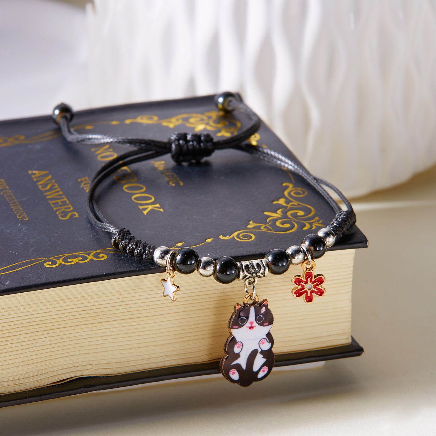 Cat Flower Ceramic Beads Woven Golden Bracelets