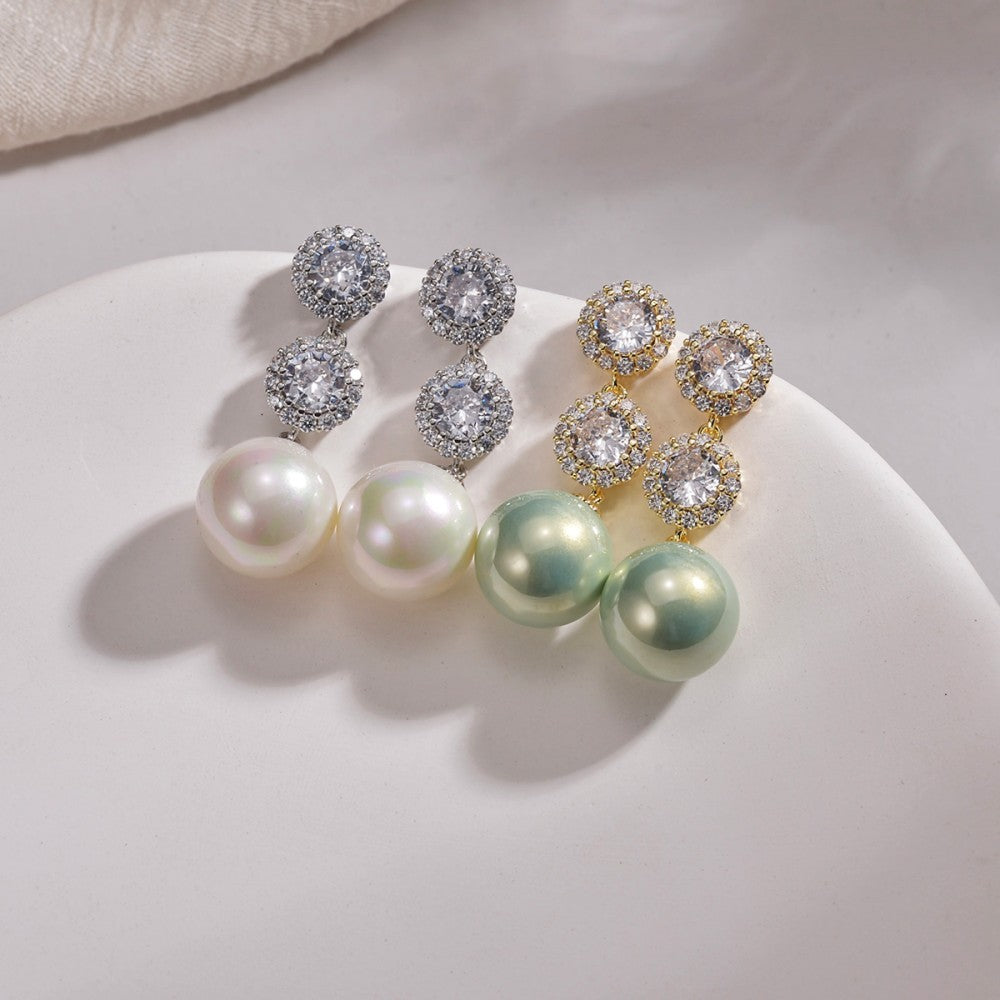 Large Zircon Pearl Group Design Ear Clip Earrings