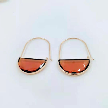 Ornament Simple Transparent Crystal Glass Semi-circle Female Earrings