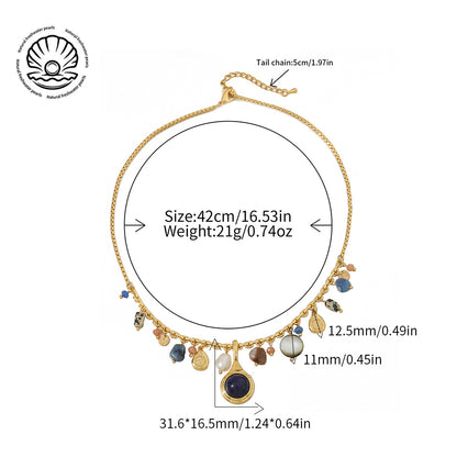 Women's Natural Lapis Lazuli Sweater Chain Freshwater Pearl Necklaces