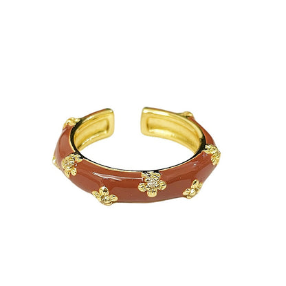 Enamel Flower Open Personality Elegant Simple Rings