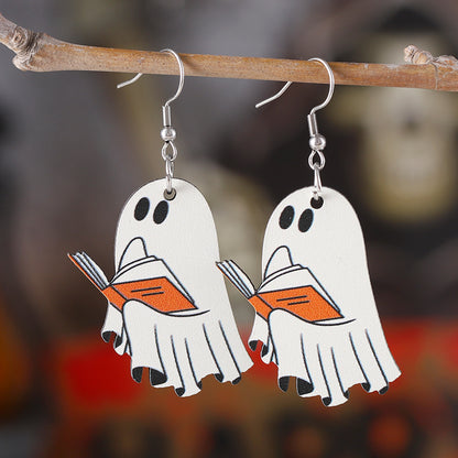 Book Ghost Wooden Gothic Style Double-sided Earrings