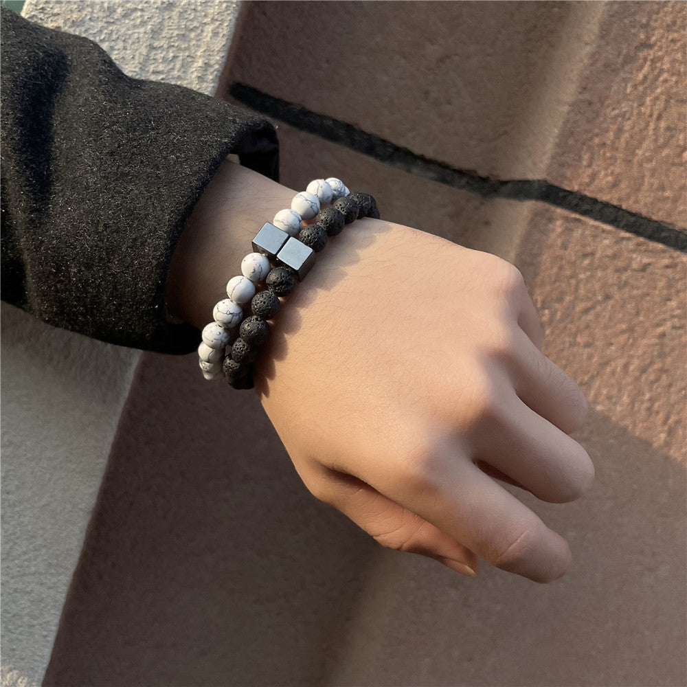 Men's Beaded Suit Haematite Cross Dumbbell Zircon Bracelets