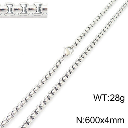 Women's & Men's Stainless Steel Square Pearl Chain Titanium Card Necklaces