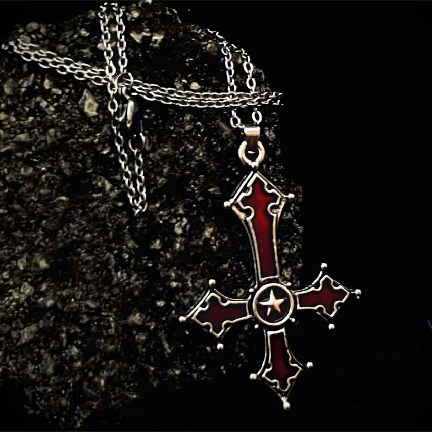 Fashion Blood Red Gothic Inverted Cross Necklaces