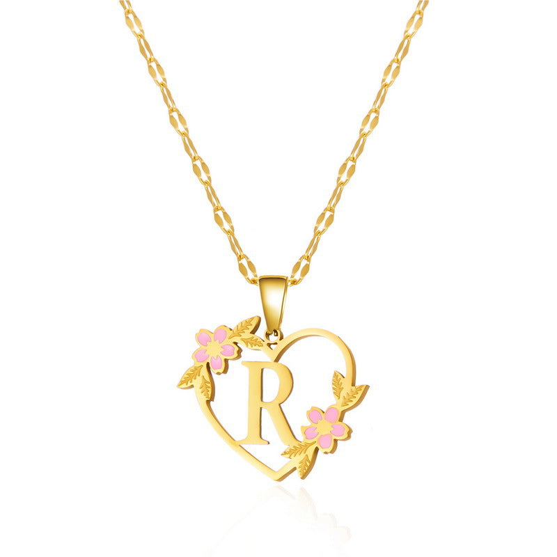 Fashion Letter Flower Cutout Love Titanium Steel Necklaces