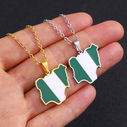 Nigeria Map Stainless Steel Drip Geometric Necklaces