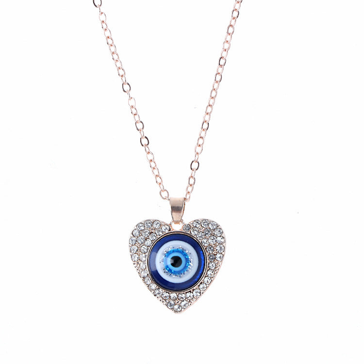 Devil's Eye Spot Drill Heart-shaped Blue Necklaces